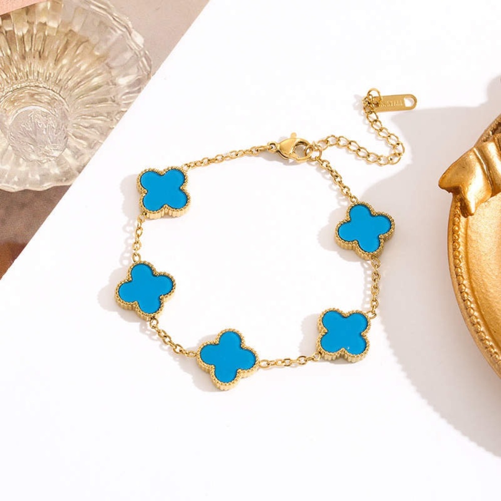 18k gold plated Clover Bracelet - blue